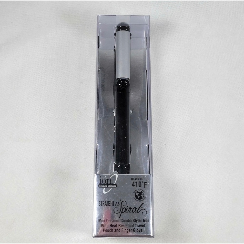 Ion Straight N Spiral Mini Ceramic 2-in-1 Travel Iron 3/8 Inch Black Silver